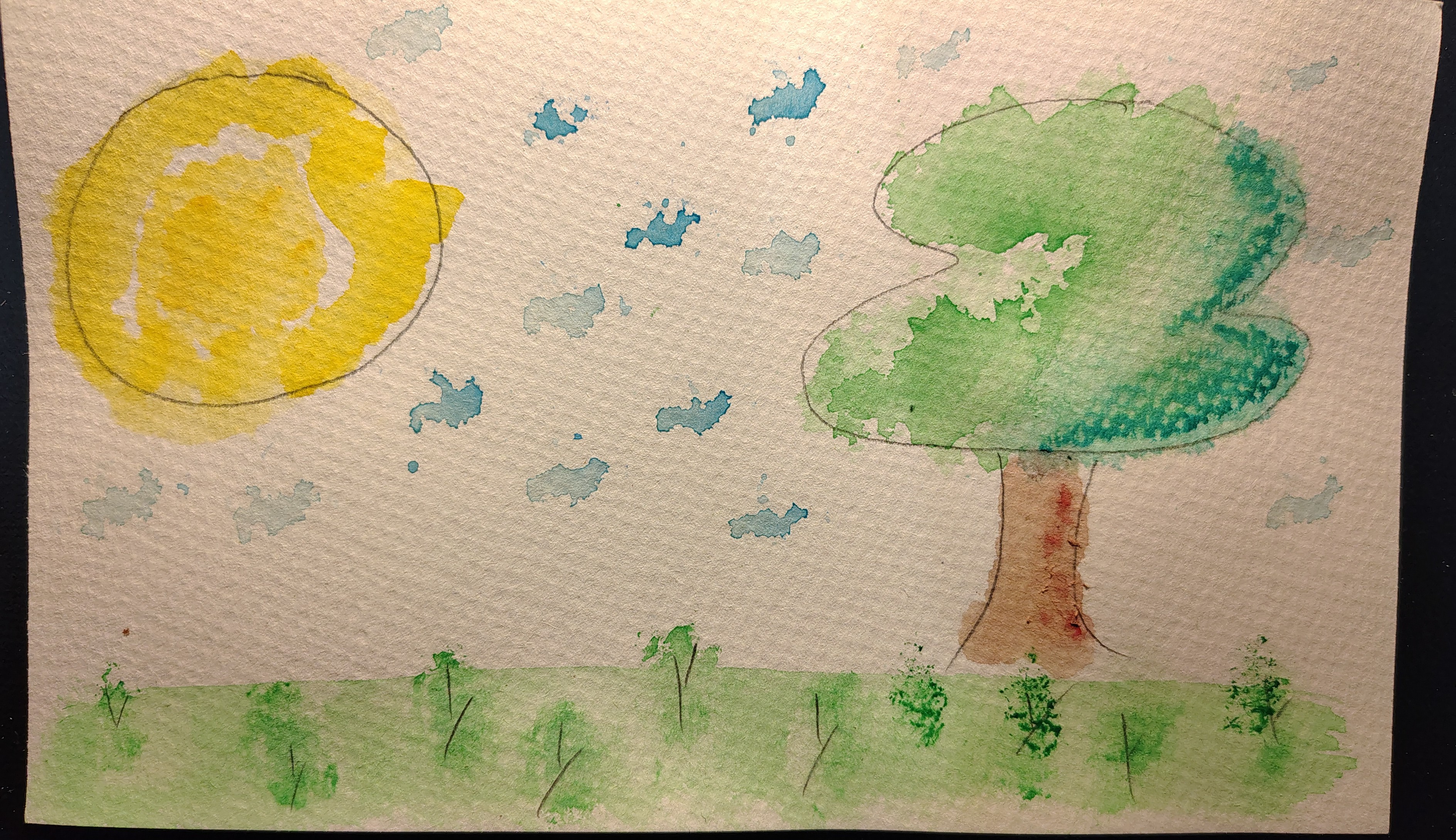 Watercolor painting: Grassy Field on a Sunny Day